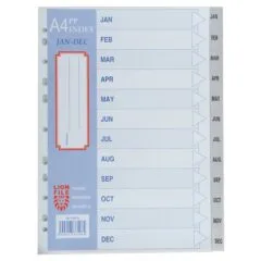 LION: A4 PLASTIC 0.13mm DIVIDER JAN-DEC
