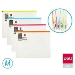DELI PP VIEW ZIP BAG EXPANDABLE A4 4C