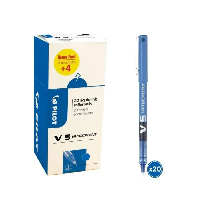 PILOT V5 - LIQUID INK ROLLERBALL - VALUE PACK BOX X 20 - 0.5 MM - BLUE — image 1