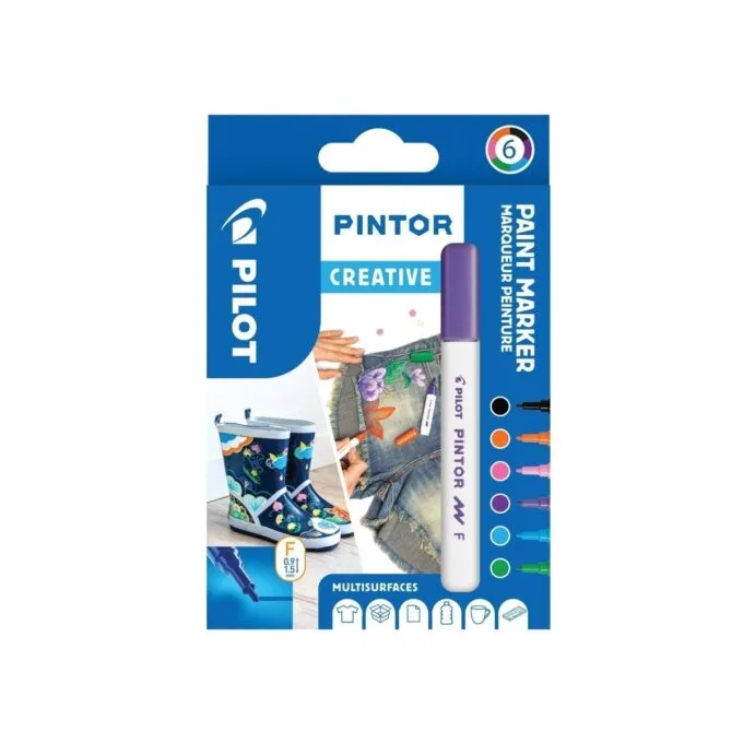 PILOT PINTOR - WALLET CREATIVE MIX -X 6- FINE - BLACK VIOLET LIGHT BLUE PINK LIGHT GREEN ORANGE — image 1