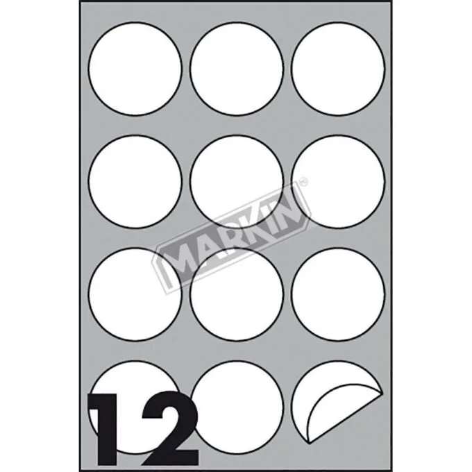 MARKIN A4 210X297MM 100 SHEETS BOX WHITE LABELS - 60MM DIAMETER ROUND LABELS — image 1
