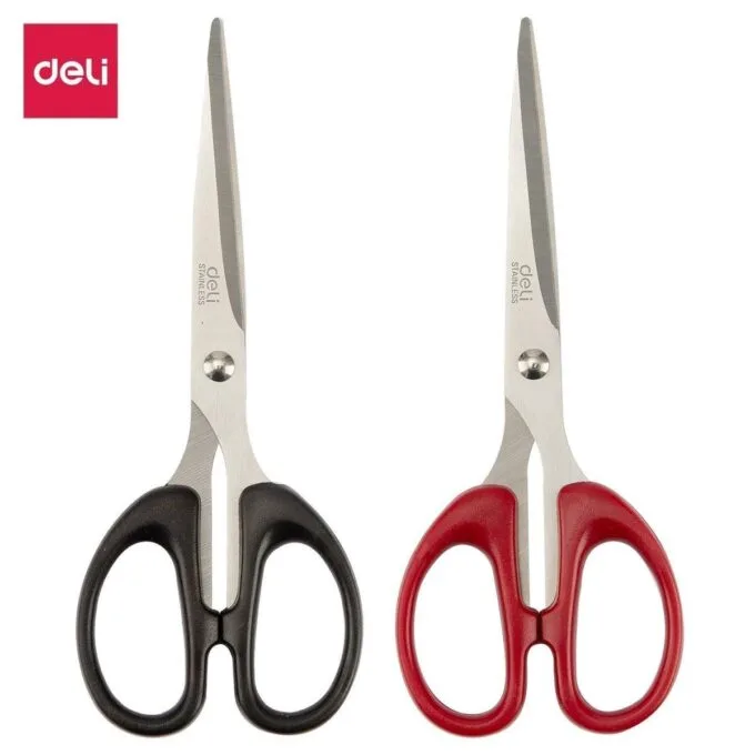 DELI PP STAINLESS STEEL SCISSORS 160MM, BLACK, RED ASST. — image 1