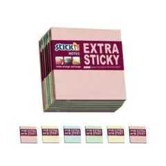 STICK N EXTRA STICKY NOTES 76X76MM, PASTEL ASSORTED - 90S/PAD - PACK OF 6 PCS
