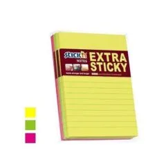 STICK N EXTRA STICKY NOTES 150X101MM, NEON ASSORTED LINES NOTES - 90S/PAD - PACK OF 3 PCS