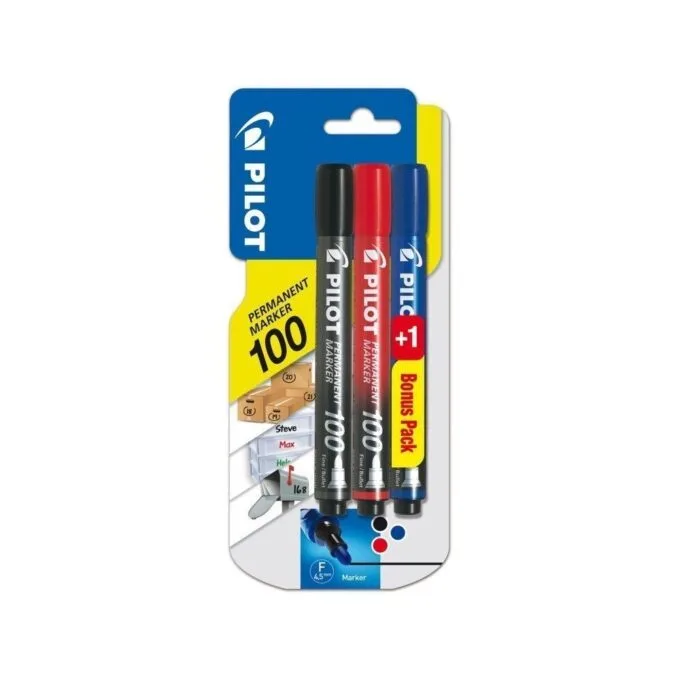 PILOT BLISTER 2+1 PERMANENT MARKER 100 FINE BLACK/RED/BLUE — image 1
