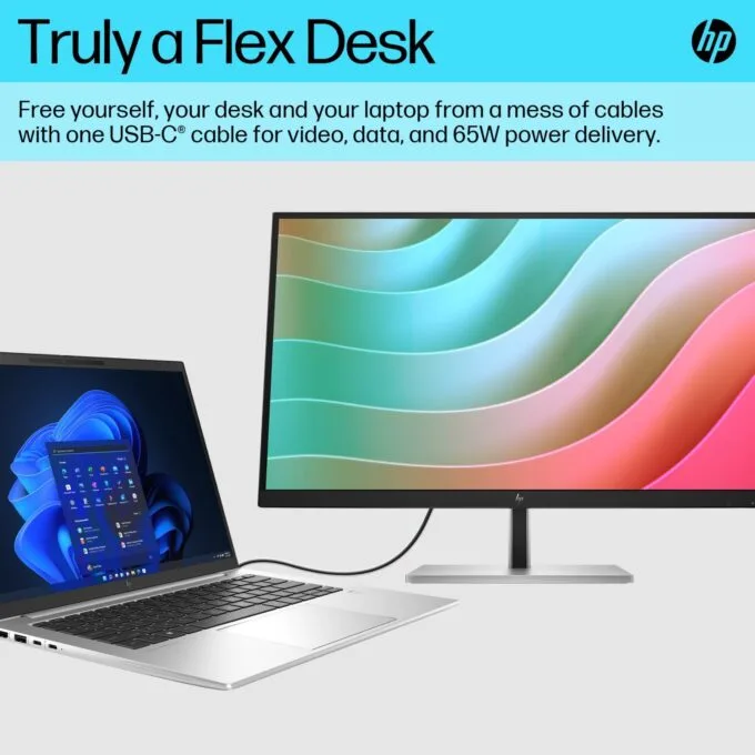 HP E27k G5 4K USB-C Monitor (6N4C4AA) - 27-inch 4K UHD IPS, 60Hz, 5ms, USB-C 65W PD, HDMI 2.0, DP 1.4, Ethernet, Speakers, Height Adjustable — image 3