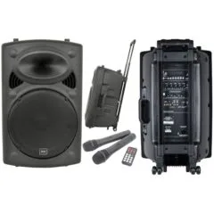 QTX QR15PA (2025) 15'' Professional Portable Karaoke & PA Speaker with 2x Wireless UHF Microphones, BT USB & FM 178.816UK