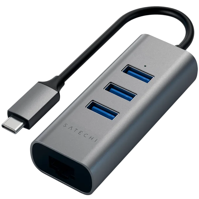 SATECHI Type-C 2-in-1 USB 3.0 Aluminum 3 Port Hub and Ethernet Port Space Gray — image 1
