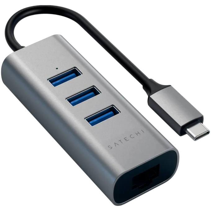 SATECHI Type-C 2-in-1 USB 3.0 Aluminum 3 Port Hub and Ethernet Port Space Gray — image 2