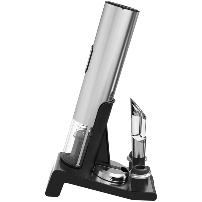 Prestigio Garda, smart wine opener, simple operation with 2 buttons, aerator, vacuum stopper preserver, foil cutter, opens up to 50 bottles wihout recharging, premium design, 500mAh battery, Dimensions D 17mm* H 290mm* W100 mm, silver color. — image 8