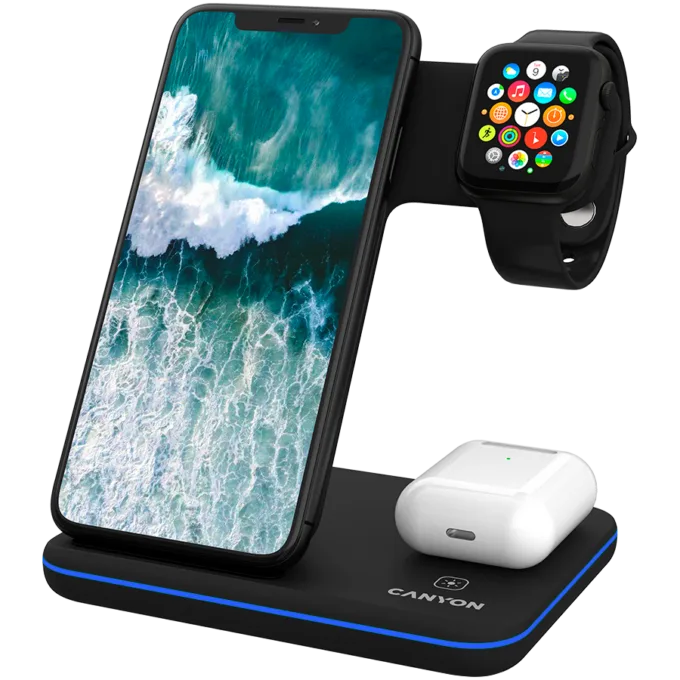 CANYON wireless charger WS-303 15W 3in1 Black — image 1