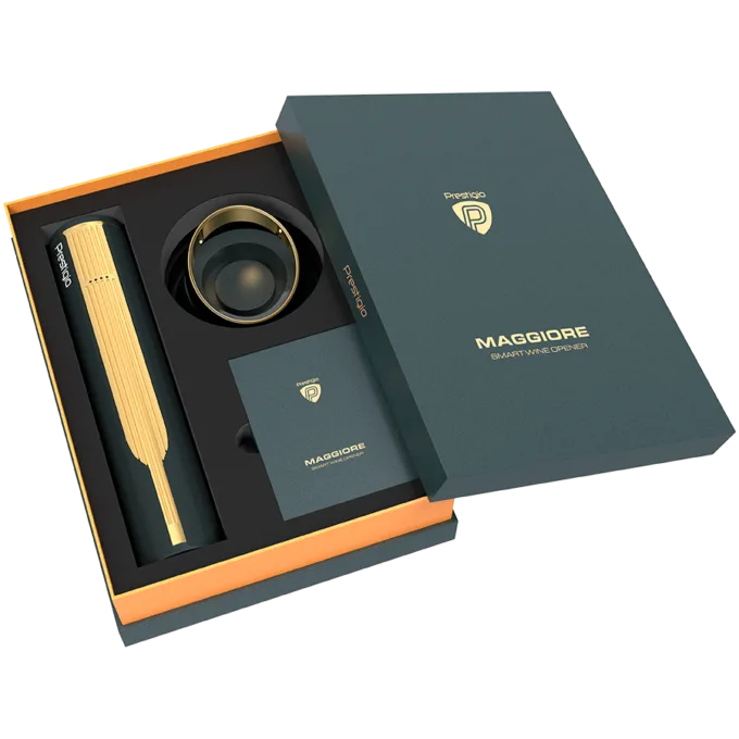 Prestigio Maggiore, smart wine opener, 100% automatic, opens up to 70 bottles without recharging, foil cutter included, premium design, 480mAh battery, Dimensions D 48*H228mm, black + gold color. — image 14