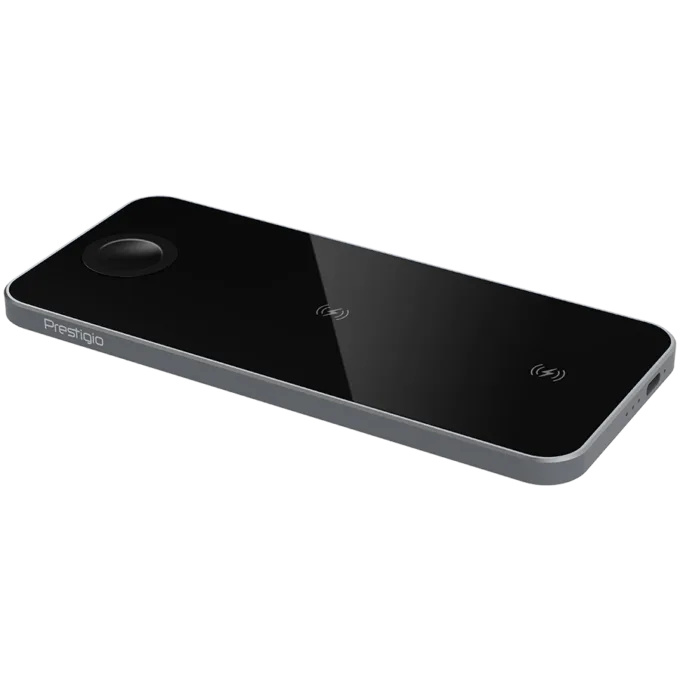Prestigio ReVolt A5, 3-in-1 wireless charging station for iPhone, Apple Watch, AirPods, wilreless output for phone 7.5W/10W, wireless output for AirPods 5W, wireless output for Apple Watch 2.5W, material: aluminum+tempered glass, black+space grey color. — image 3