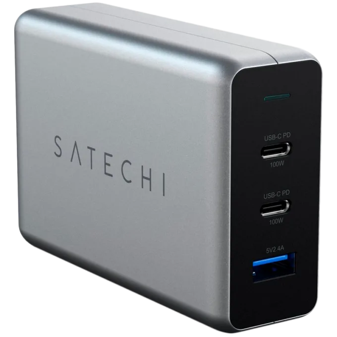 SATECHI 100W USB-C PD Compact Charger- EU ( x2 Type-C / x1 Type-A) (space gray) — image 1