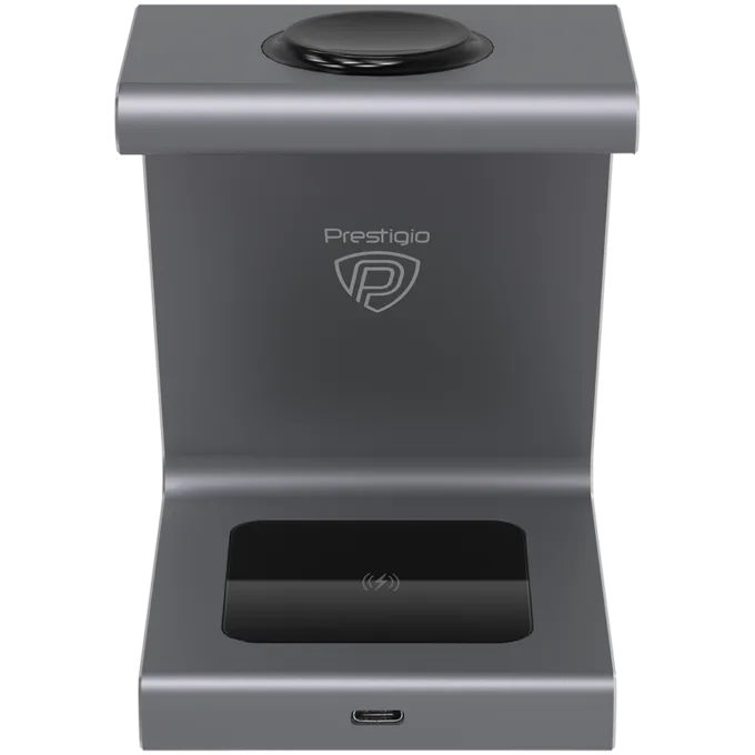 Prestigio ReVolt A8, 3-in-1 wireless charging station for iPhone, Apple Watch, AirPods, wilreless output for phone 7.5W/10W, wireless output for AirPods 5W, wireless output for Apple Watch 2.5W, material: aluminum+tempered glass, space grey color. — image 7