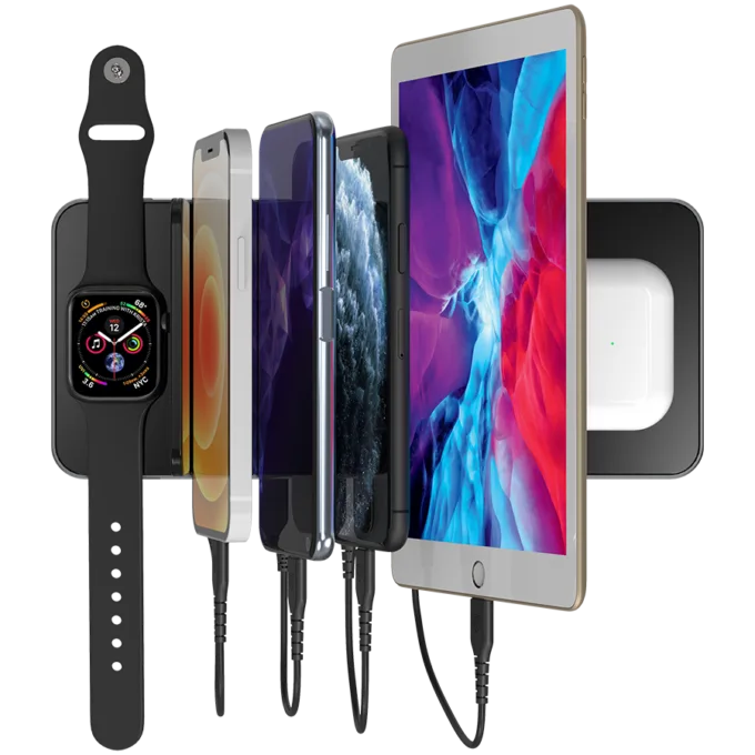 Prestigio ReVolt A6, 6-in-1 charger; 2 wireless interfaces: for all gadgets that support Qi wireless charging standard 5W/7.5W/10W and for Apple Watch 2.5W, 2*Type-C 18W(PD); 2*USB: 18W(QC3.0), black+space grey color. — image 12