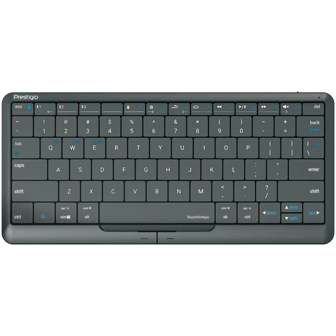 Prestigio Click&Touch 2, wireless multimedia smart keyboard with touchpad embedded into keys, auto-switch between keyboard and touchpad modes, touch multimedia sliders, left and right physical "mouse" buttons, connects up to 5 devices via Bluetooth and Type-C, Clevetura App. KB layout: ENG, color: space grey — image 2