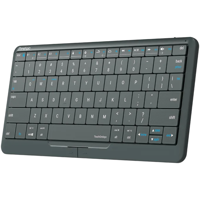 Prestigio Click&Touch 2, wireless multimedia smart keyboard with touchpad embedded into keys, auto-switch between keyboard and touchpad modes, touch multimedia sliders, left and right physical "mouse" buttons, connects up to 5 devices via Bluetooth and Type-C, Clevetura App. KB layout: ENG, color: space grey — image 10