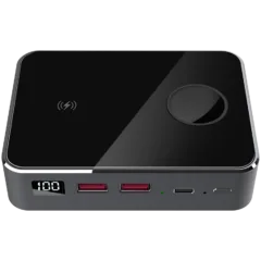 Prestigio Graphene PD PRO Watch Edition, fast charging powerbank, 20000 mAh, 2*USB3.0 QC, 1*Type-C PD, wireless charger 10W, Apple Watch wireless charger 2,5W, LED indicator, leather case, cable type C-USB, 60W adapter, aluminium and tempered glass, black color