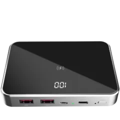 Prestigio Graphene PD, fast charging powerbank, capacity 20000 mAh, 2*USB3.0 quick charge, 1*Type-C PD, wireless charging interface 10W, LED battery indicator, leather case, cable type C-USB, 60W adapter in the box, aluminium and tempered glass, black+space grey color.