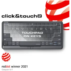 Prestigio Click&Touch 2, wireless multimedia smart keyboard with touchpad embedded into keys, auto-switch between keyboard and touchpad modes, touch multimedia sliders, left and right physical "mouse" buttons, connects up to 5 devices via Bluetooth and Type-C, Clevetura App. KB layout: ENG, color: space grey