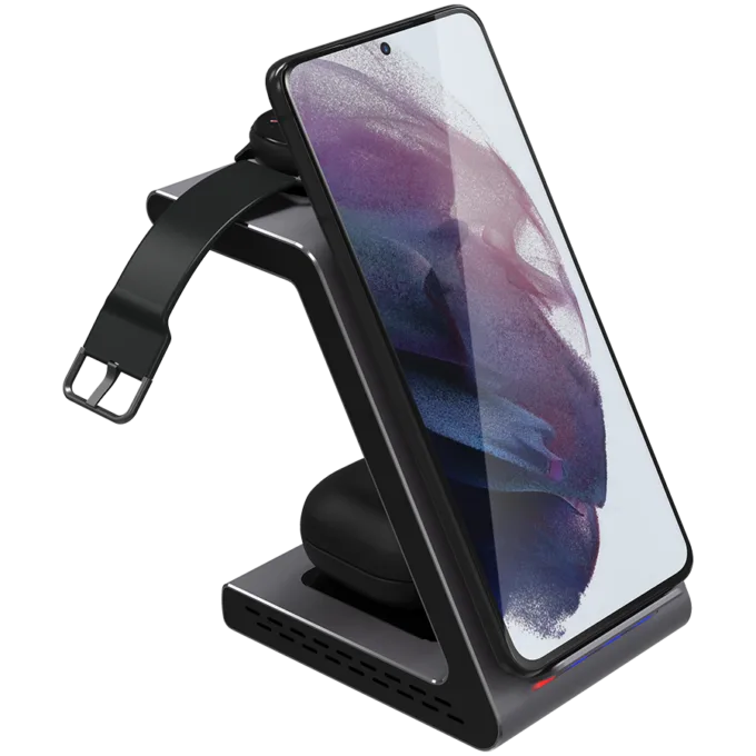 3 in 1 wireless charger Input:5V3A/9V2A/12V1.5A(QC3.0 or PD18W) Wireless: 9V1.1A/5V1.5A (7.5W/10W) Wireless for TWS: 5V 1A(Max) Wireless for Samsung: 5V 0.3A(1.5W), Aluminum+Tempered Glass — image 10