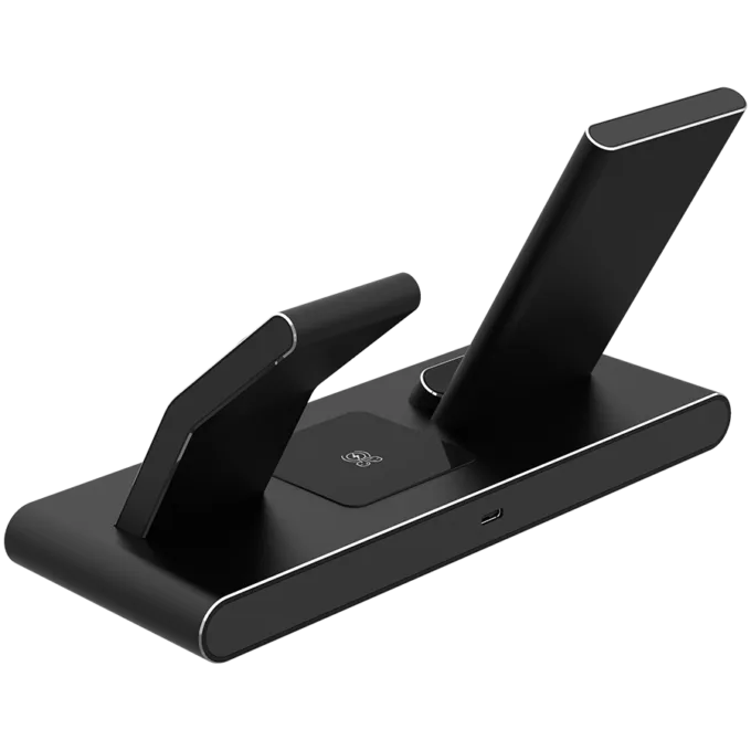 Prestigio ReVolt A7, 3-in-1 wireless charging station for iPhone, Apple Watch, AirPods, wilreless output for phone 7.5W/10W, wireless output for AirPods 5W, wireless output for Apple Watch 2.5W, material: aluminum+tempered glass, black color — image 10