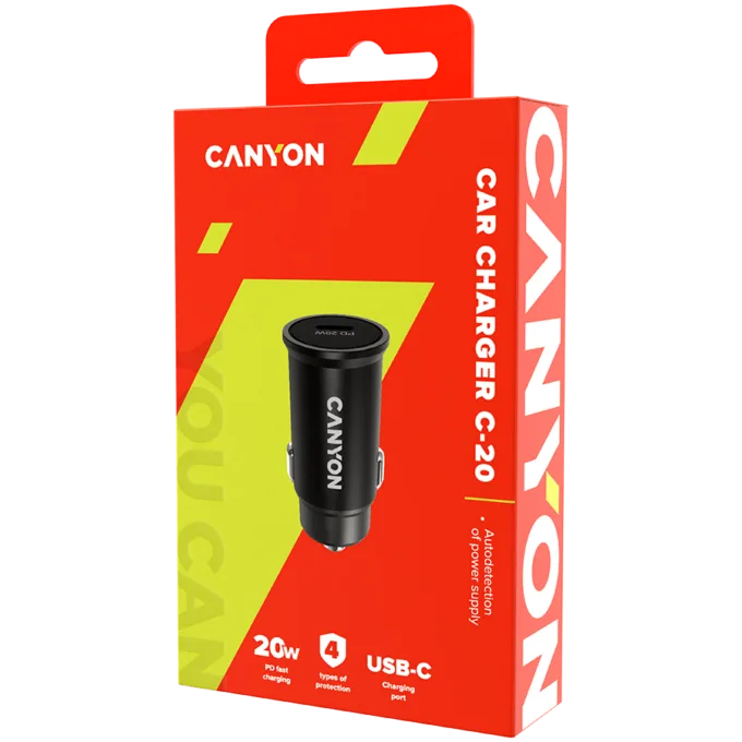 Canyon C-20, PD 20W Pocket size car charger, input: DC12V-24V, output: PD20W, support iPhone12 PD fast charging, Compliant with CE RoHs , Size: 50.6*23.4*23.4, 18g, Black — image 5