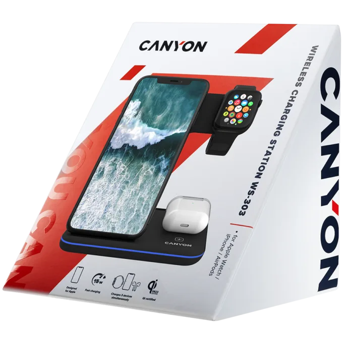 CANYON wireless charger WS-303 15W 3in1 Black — image 6