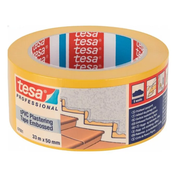 Tesa cleaning tape, sPVC 33m x 50mm cross-grooved yellow 67001 — image 1