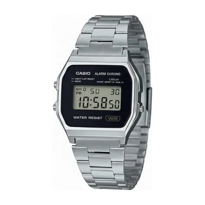 Casio A158WA Vintage unisex digital watch with stainless steel bracelet, silver — image 1