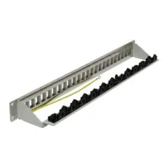 Synergy21 Keystone, module carrier, 19 patch panel for 24xTP module, 1HE(t 94mm), light gray, V4 with cable clamp