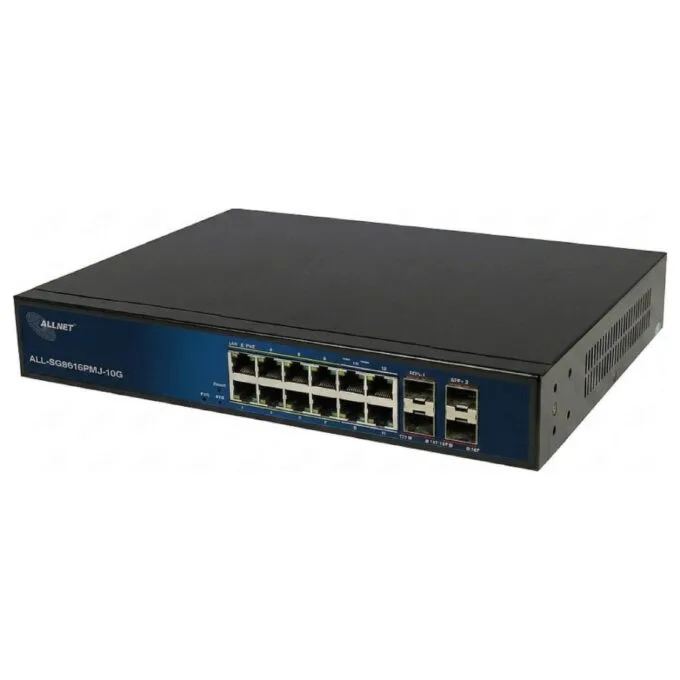 ALLNET Switch full managed Layer2+ 16 port • 12x GbE • PoE Budget 130W • 8x PoE at • 4x Giga LAN • 4x SFP+ • 19 • ALL-SG8616PMJ-10G — image 1
