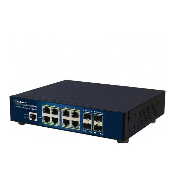 ALLNET Switch full managed Layer2+ 12 port • 8x GbE • PoE Budget 300W • 8x PoE at • 4x SFP • 10 & 19 • Fanless • JSON API • ALL-SG8612PMJ — image 1