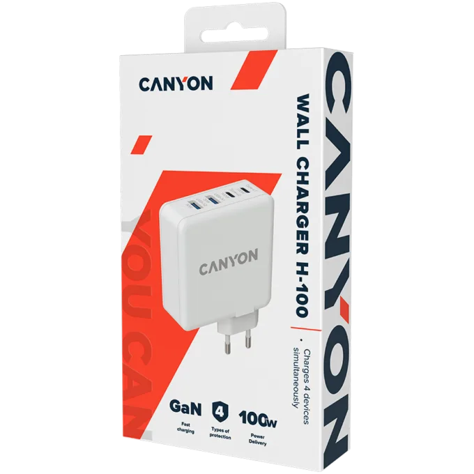CANYON H-100, GAN 100W charger Input:100V-240V Output: USB-C1/C2: 5V 3A, 9V 3A, 12V 3A, 15V 3A, 20V 5A USB-A 1/A2, 4.5V/5A, 5V/4.5A, 9V/3A, 12V/2.5A, 20V/1.5A C1+C2, 65W + 30W, C1+A1, 65W + 30W, C1+A2, 65W + 30W, C1+A1+A2, 65W — image 3