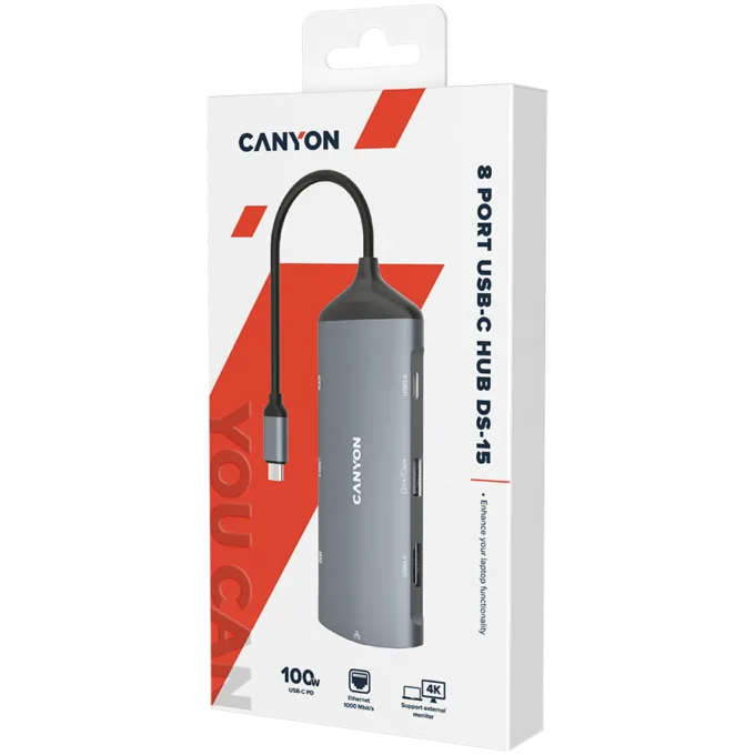 CANYON hub DS-15 8in1 4k USB-C Dark Grey — image 2