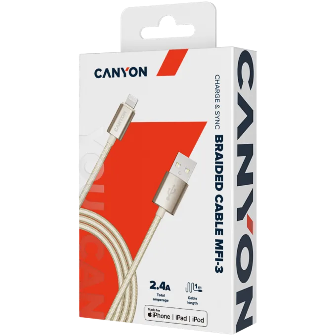 CANYON cable MFI-3 Lightning 12W 1m Gold — image 3