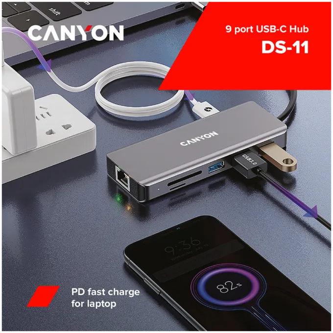 CANYON hub DS-11 9in1 USB-C Space Grey — image 5