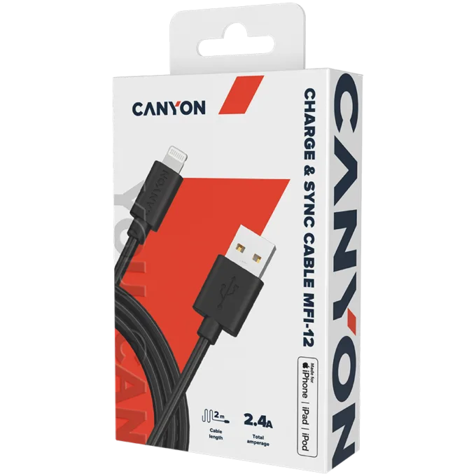 CANYON cable MFI-12 USB-A to Lightning 2m Black — image 2