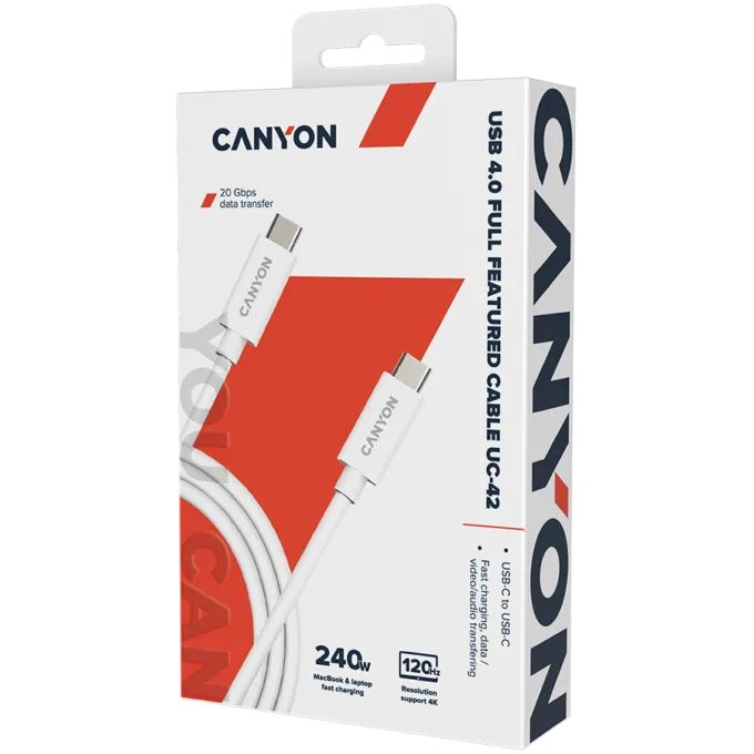 CANYON UC-42, cable, U4-CC-5A2M-E, USB4 TYPE-C to TYPE-C cable assembly 20G 2m 5A 240W(ERP) with E-MARK, CE, ROHS, white — image 2