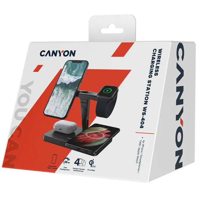 CANYON wireless charger WS-404 15W 4in1 UK Black — image 3