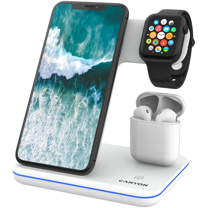 CANYON wireless charger WS-302 15W 3in1 UK White — image 1
