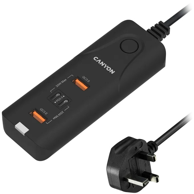 CANYON charger H-10 PD 20W QC 3.0 18W 2USB-A 2USB-C UK Desk Black — image 2