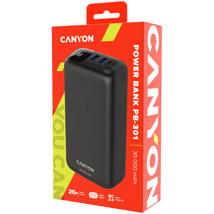 CANYON power bank PB-301 LED 30000 mAh PD 20W QC 3.0 Black — image 4