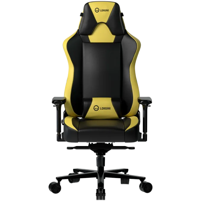 LORGAR Base 311, Gaming chair, PU eco-leather, 1.8 mm metal frame, multiblock mechanism, 4D armrests, 5 Star aluminium base, Class-4 gas lift, 75mm PU casters, Black + yellow — image 1