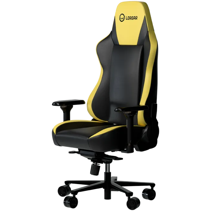 LORGAR Base 311, Gaming chair, PU eco-leather, 1.8 mm metal frame, multiblock mechanism, 4D armrests, 5 Star aluminium base, Class-4 gas lift, 75mm PU casters, Black + yellow — image 2
