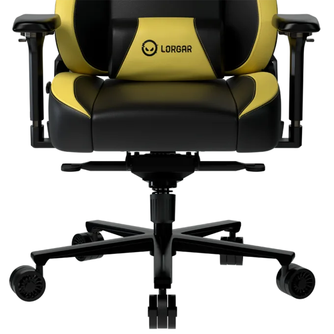 LORGAR Base 311, Gaming chair, PU eco-leather, 1.8 mm metal frame, multiblock mechanism, 4D armrests, 5 Star aluminium base, Class-4 gas lift, 75mm PU casters, Black + yellow — image 6