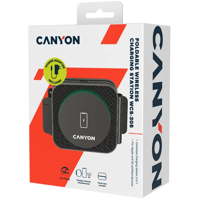CANYON wireless charger WS-305 15W 3in1 Foldable Black — image 9