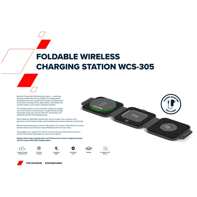 CANYON wireless charger WS-305 15W 3in1 Foldable UK Black — image 15