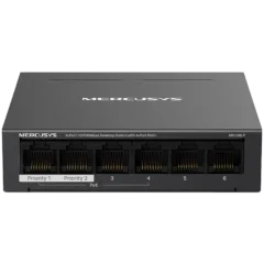 Mercusys MS106LP 6-Port 10/100 Mbps Desktop Switch with 4-Port PoE+, Compatible with 802.3af/at PDs, 40 W PoE Power, Desktop Steel Case, Wall Mounting, Extend Mode for 250m PoE Transmitting, Priority Port1-2, Isolation Mode, PoE Auto Recovery